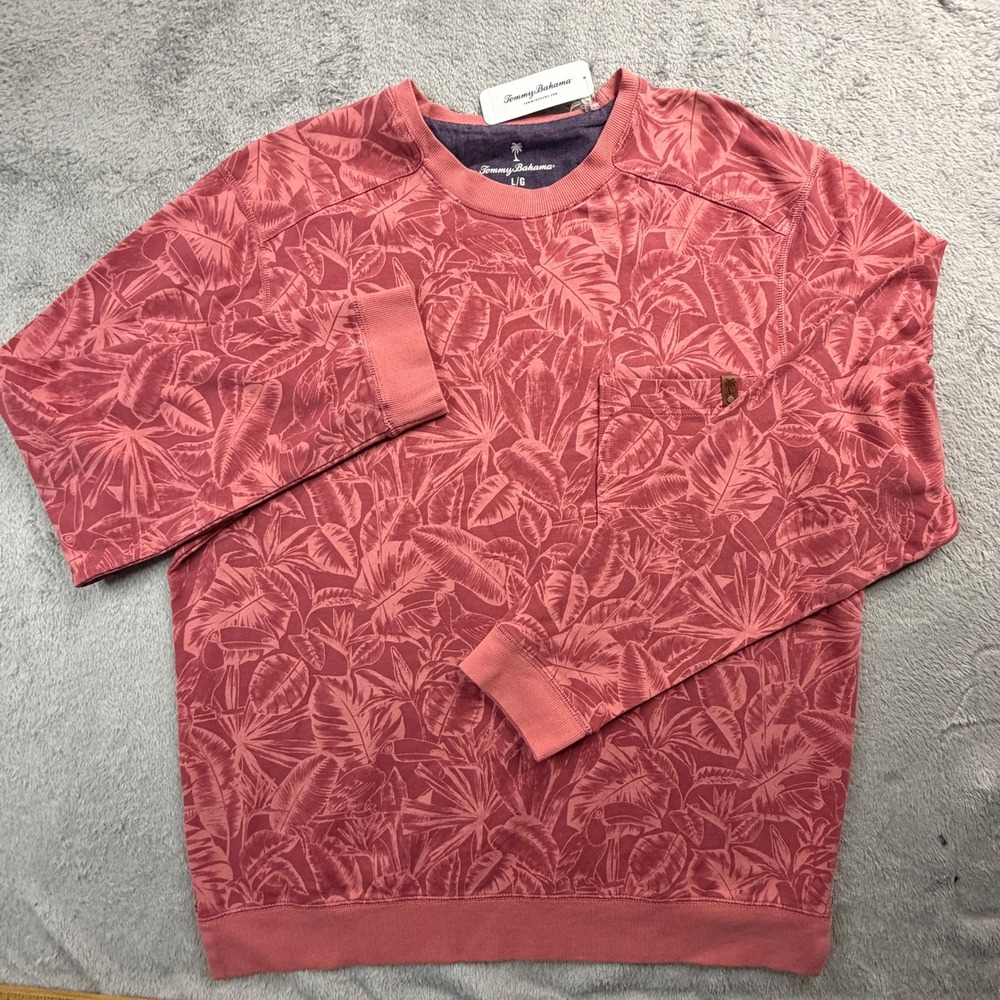 Tommy Bahama Mens Ben and Terry Twilight Palms Sweatshirt Seashell Pink Large